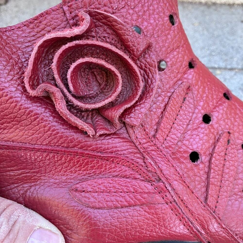 Red Leather Rose Ankle Boots Womens Side Zip 250 US 8.5-9 Boho Cottagecore Y2K - Picture 9 of 12